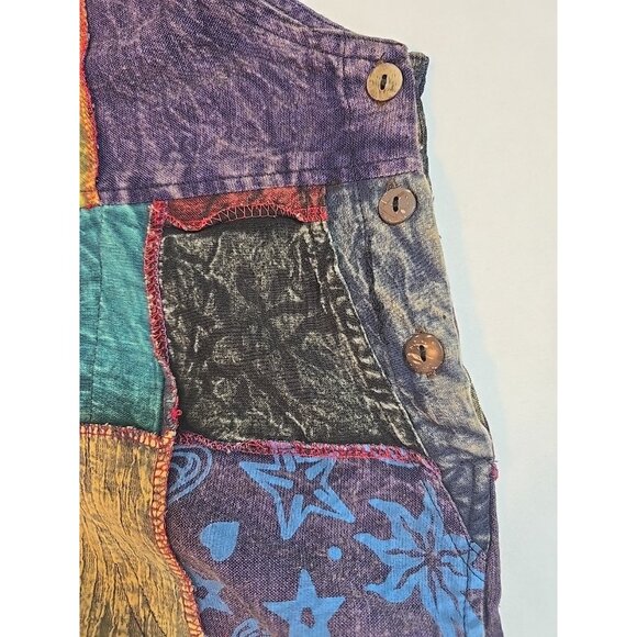 Rhea Patchwork Overalls 100% Cotton pockets adjustable shoulder strap Size L New - Picture 13 of 16